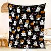 Halloween Ghost and Pumpkin Print Knitted Throw Blanket – Asian-Influenced, Patterned with Embellishments, Occasion-Themed