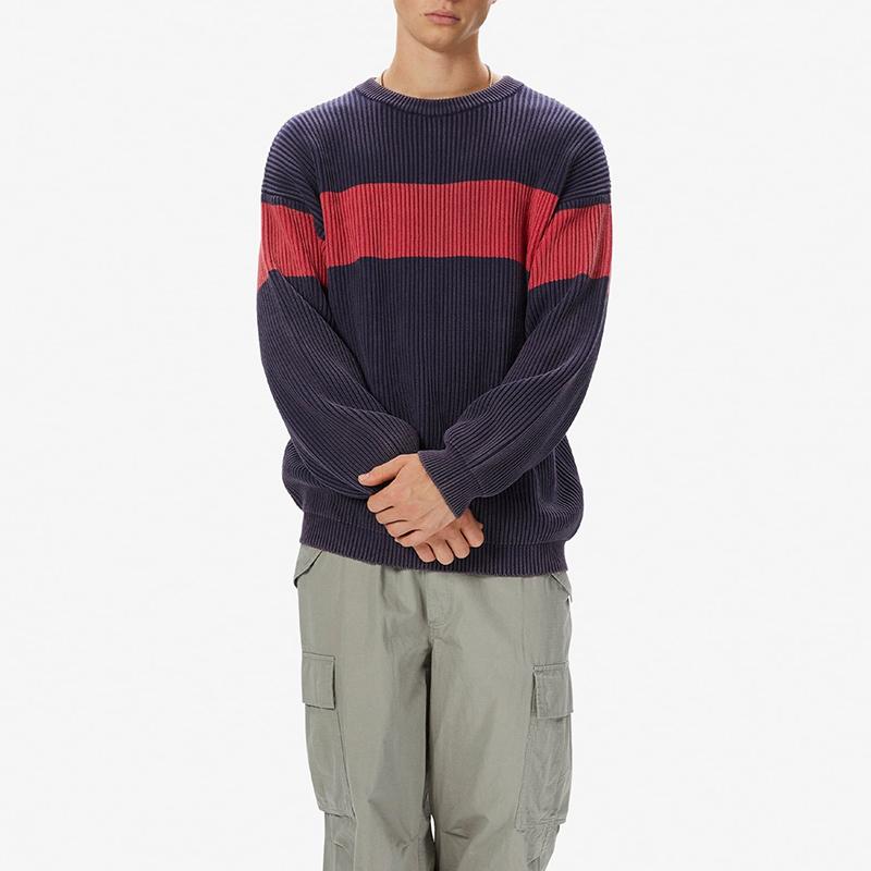 Thisisneverthat FW24 Color Block Ribbed Edge Casual Comfortable Crew Neck Striped Sweater Unisex sweater TN243KKNPK01NAV