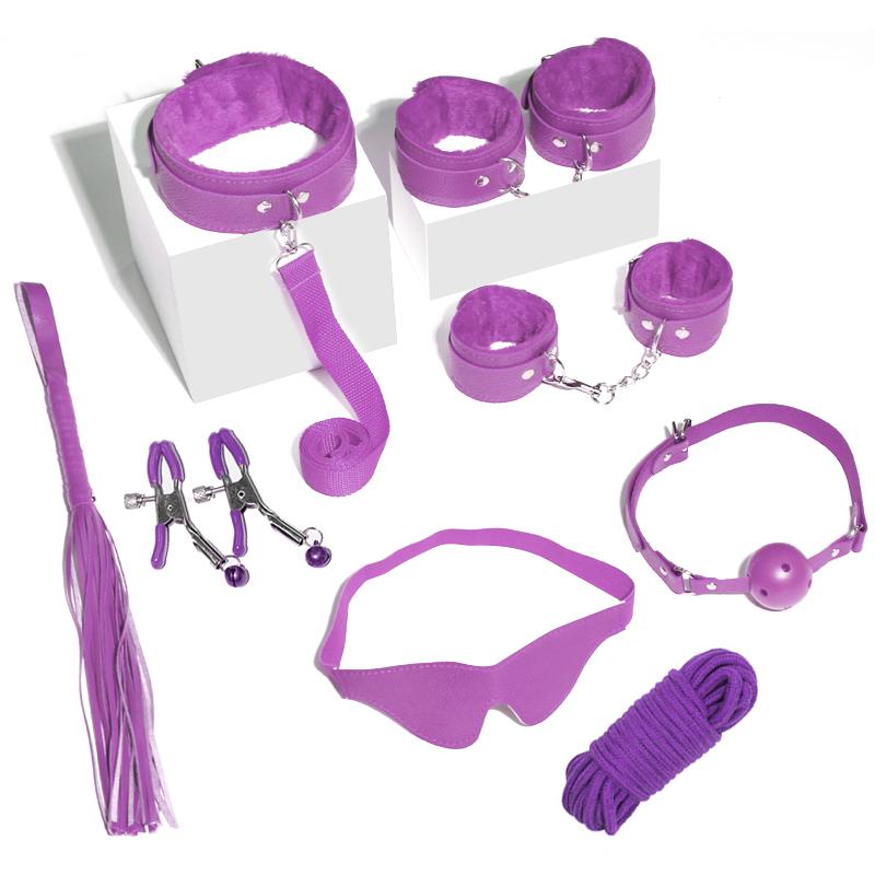 8pcs SM Sex Toy Set, Couple Sex Toys, Collars and Leashes, Handcuffs, Ankle Cuffs, Whips, Mouth Balls, Eye Masks, 10 Meter Rope, Nipple Clip Props