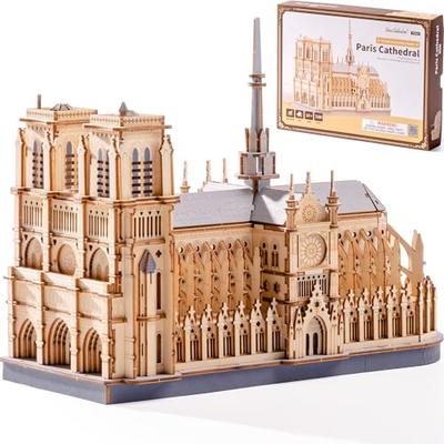 ROBOTIME 3D Holzpuzzle, Modell der Kathedrale Notre-Dame, Architekturmodell, DIY Bausatz, Lernspielzeug, Gehirntraining Puzzle, DIY Bastelset, Inter