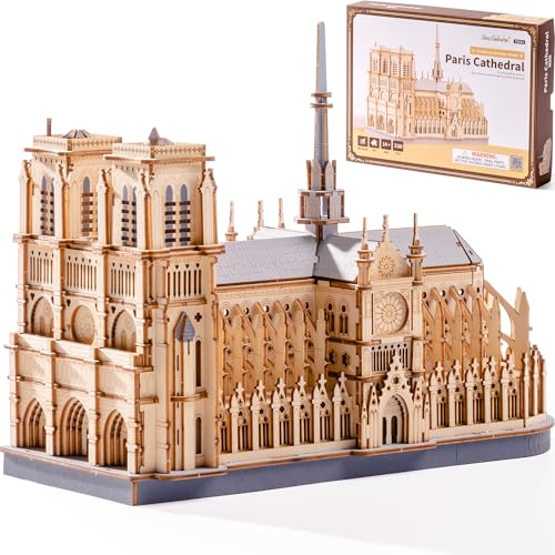 ROBOTIME 3D Wooden Puzzle, Notre Dame Cathedral Model, Architectural Model, DIY Assembly Kit, Educational Toy, Brain Training Puzzle, DIY Craft, Inter