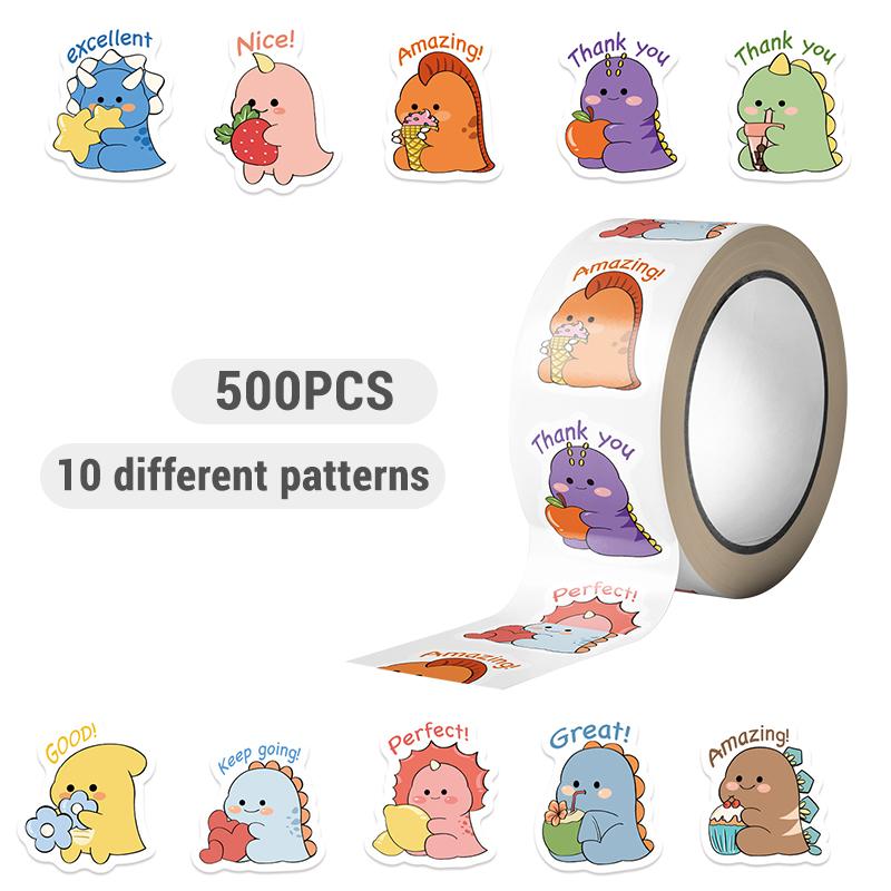 500PCS Dinosaur Animal Stickers Round Animal Reward Roll Sticker School Supplies Incentive Potty Training Stickers