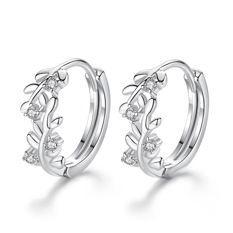 Leaf Branch Huggie Hoop Earrings for Women Sparkly Four Stone Small Hoop Earrings Elegant Daily Jewelry