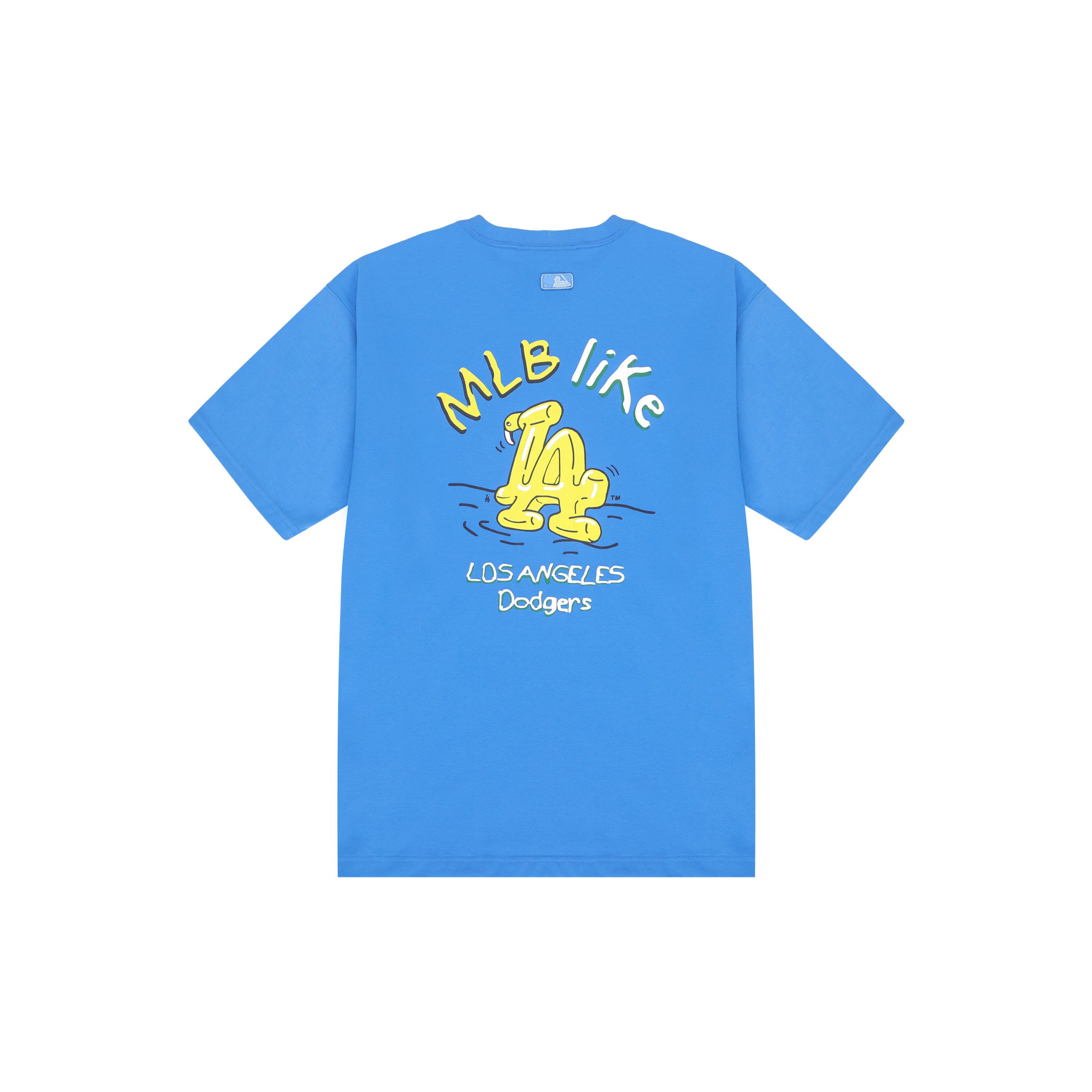 MLB Los Angeles Dodgers Retro Logo Print Dopamin Rundhals Kurzarm T-Shirt Unisex Oberteile Blau 3ATSL1023-07BLS S yellow