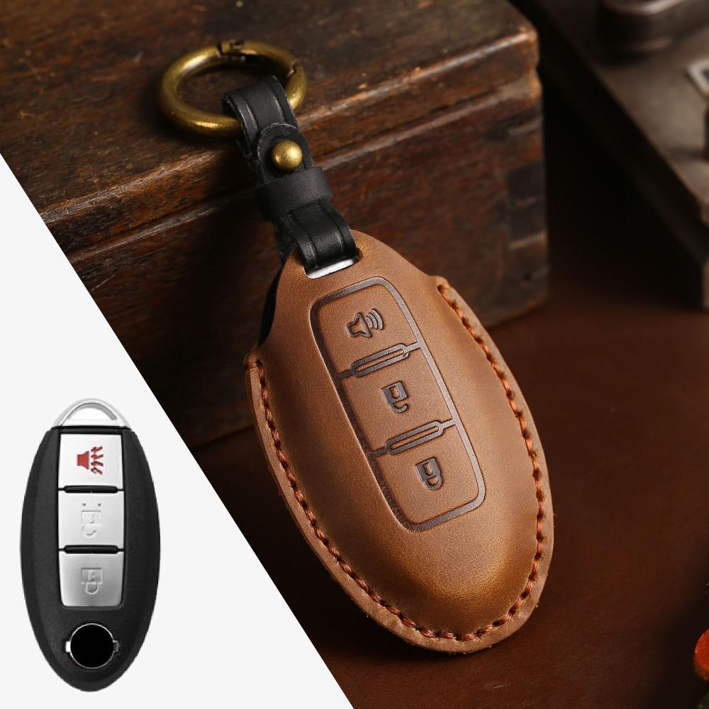 Genuine Crazy Horse Leather Key Cover Case for Nissan X Trail Qashqai Tiida Altima Sylphy Car Keys Protection