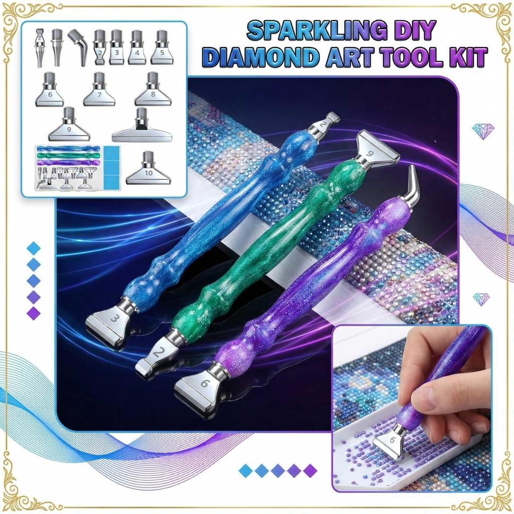 Diamond Painting Pen Set with Multiple Interchangeable Tips Ergonomic Resin Handle and Accessories for Craft Projects