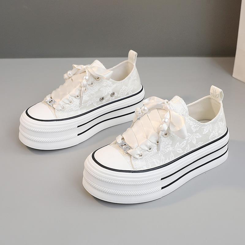 New Casual Height Increasing Platform Canvas Shoes Women Summer Outer White Sneakers Slipper Slip On Sandals Vulcanize Shoes