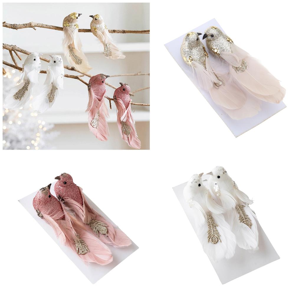 2Pieces Festive Feathered Bird Hangings Decorative Feather Birds Hangings Ornament in Festival Shade for Decors