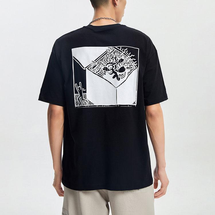Li-Ning Mickey Keith Haring Series Printed Loose Crew Neck T-Shirt Men Tops Black AHSR503-1