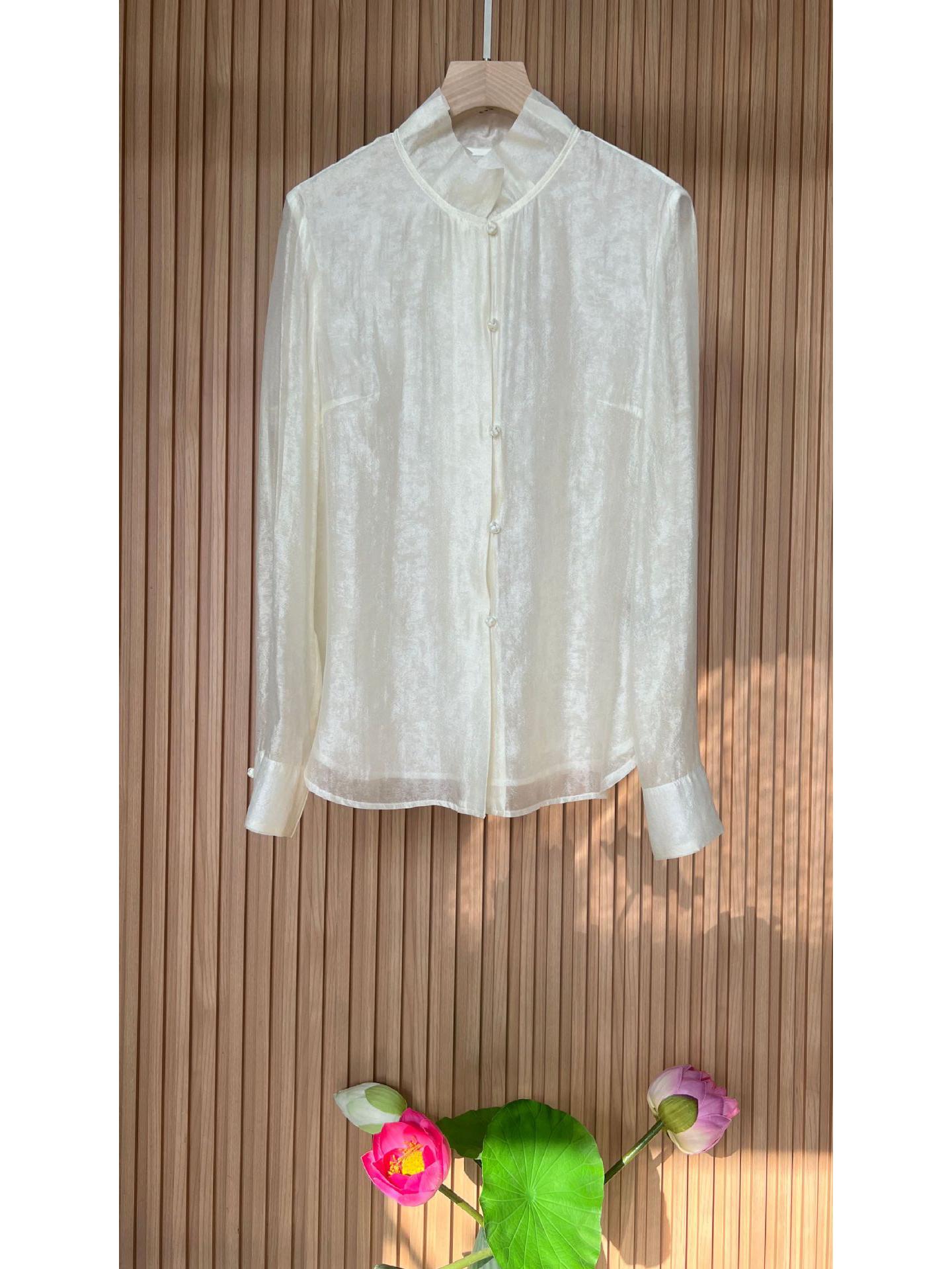 

9023 Spring Tencel Chinese Style Stand Collar Long Sleeve Shirt (4 Colors, Sizes S-XXL) - No Returns/Exchanges S белый