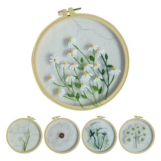 1 Set Starter Stitch Kit Adorable Wide Application Cotton Flax Floral Plant Pattern Beginner Embroidery Kit for Gift