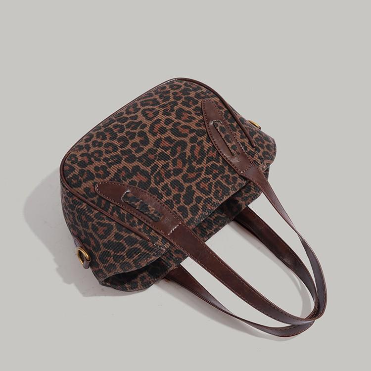 Vintage Leopard Print Handbag for Women 2024 Autumn Winter Fashion Versatile Basket Bag Commuter Shoulder Crossbody Bag