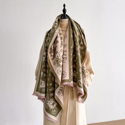 Elegant Damask Design Scarf Imitation Cashmere Soft Warm Versatile Shawl Coldproof Windproof Blanket Scarf For Autumn Winter