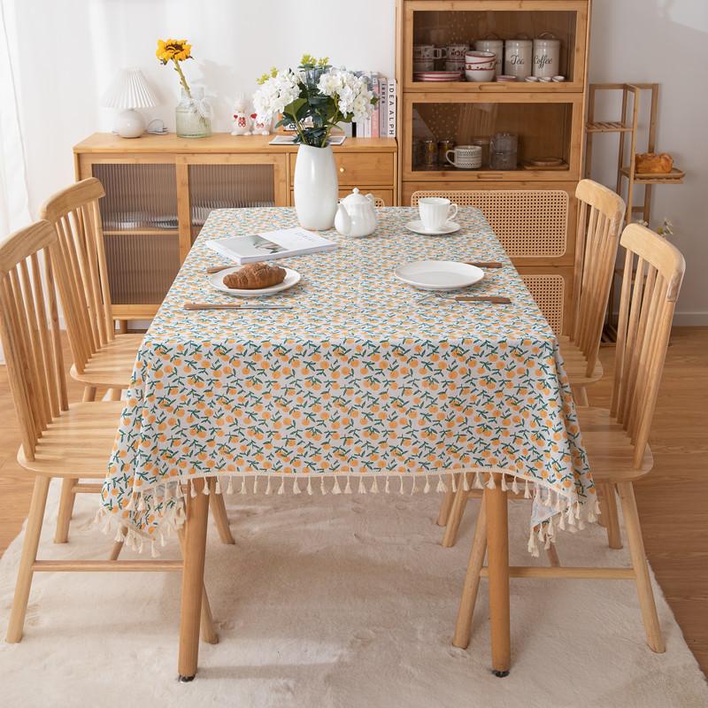 Tablecloth Polyester Cotton Fringed Printed Leaves Rectangular Dining Table Cloth Coffee Table Tablecloth Cover Towel Small Fresh