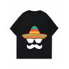 Women Casual T Shirt Black Mexican Sombrero Mustache Print Summer Party Wear
