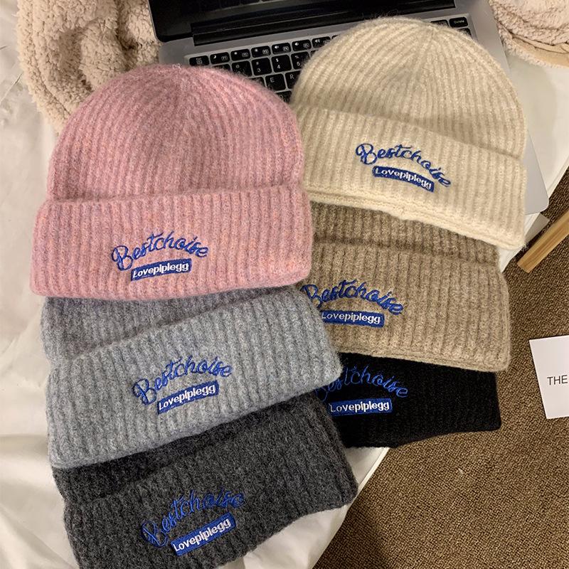 Hat Women's New Warm Woolen Hat Korean Version Versatile Autumn and Winter Ear Protection Knitted Baotou Hat Shows Small Face