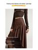 Women's High Waist Lace Patchwork Suede Midi Skirt, 2025 Autumn/Winter