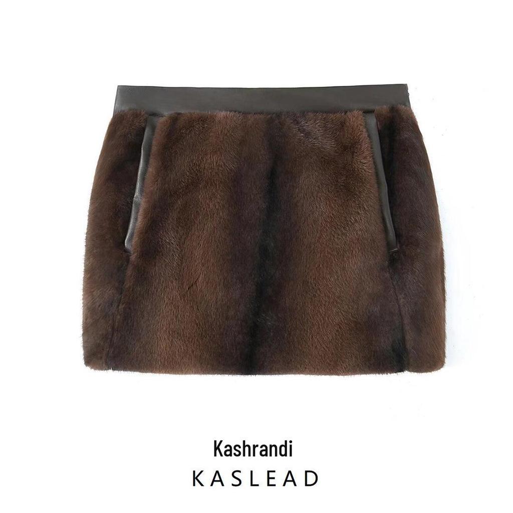 2024 Winter Women's European & American Style Faux Fur Mini Skirt