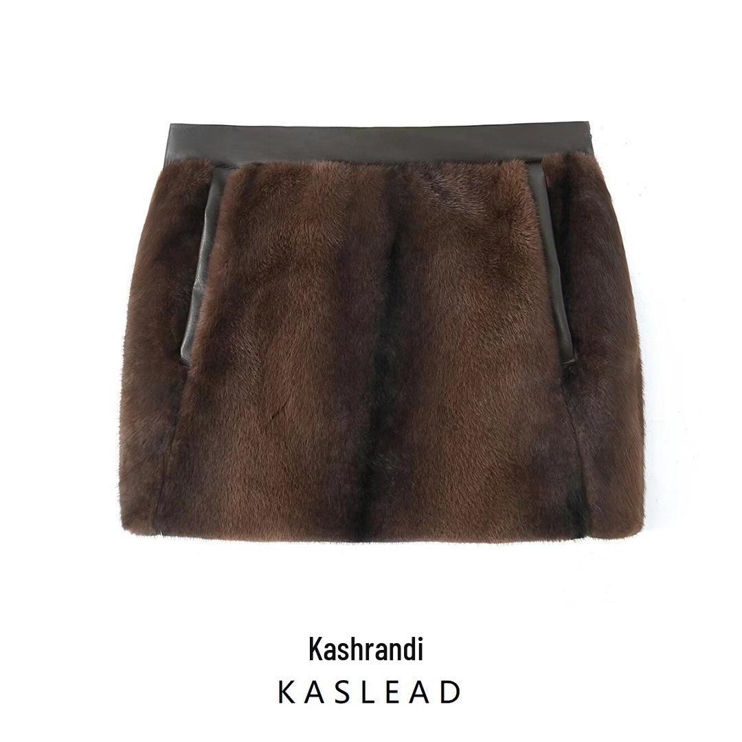 

2024 Winter Women s European & American Style Faux Fur Mini Skirt XS темно-коричневого кольору