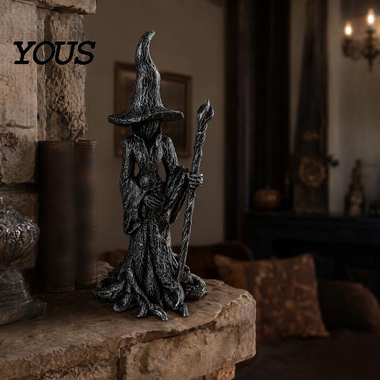 Resin Witch Decoration Statue, Gothic Halloween Figurine, Dark Night Collectible Fantasy Ornament for Desktop, Bookshelf, Home, Office Decor Art
