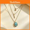 Geometric Turquoise Pendant Necklace For Women And Men With Gold Edge Chain Jewelry