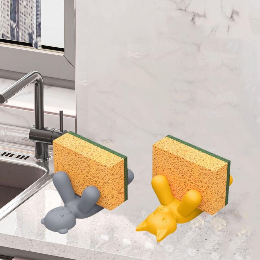 2 Stück Silikon Schwamm Abtropfgestell Katze Bär Form Schwammhalter Praktisches Spülbecken Aufbewahrungsregal Badezimmer