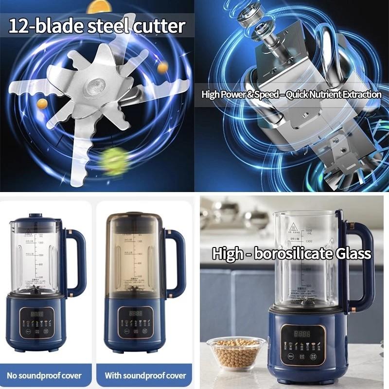 1.5L Large Capacity Cooking Blender 600W Silent Electric Fruit Juicer Kitchen Multifunctional Soybean Milk Machine