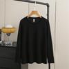 Plus Size Women's Long Sleeve Spring Top - Frayed Hem Snowflake Cotton Shirt, Simple Inner Layer T-shirt for Chubby Girls