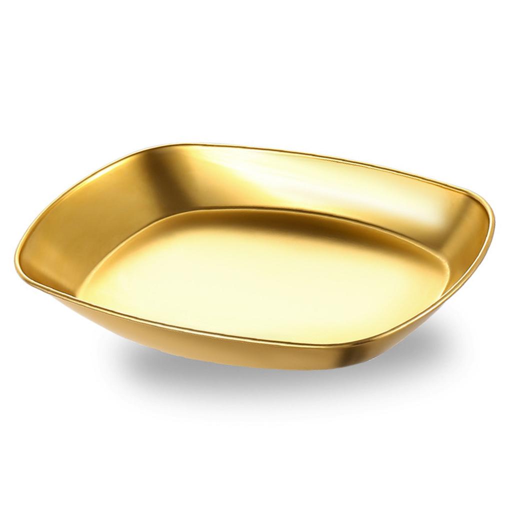 Stainless Steel Serving Plates 10 Inches Dinner Dishes Metal Camping Plate for BBQ Snack Golden
