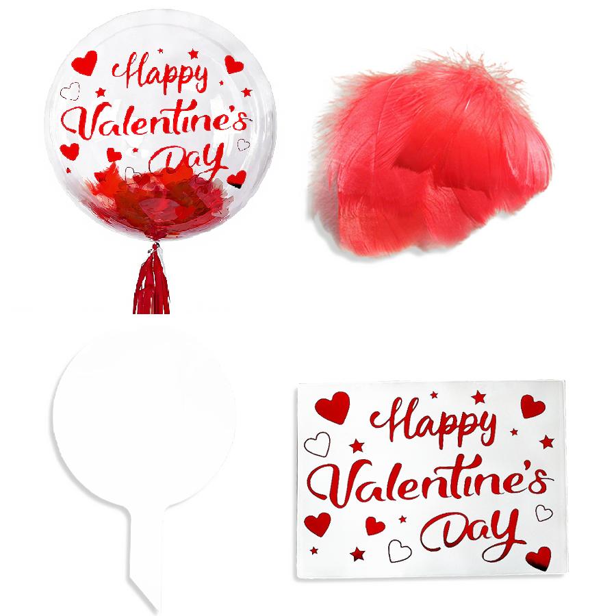 

1-5Sets Happy Valentine s Day Bobo Balloon Sticker With Red feather Filling Set for Lover s Day Anniversary Party Decor Supplies