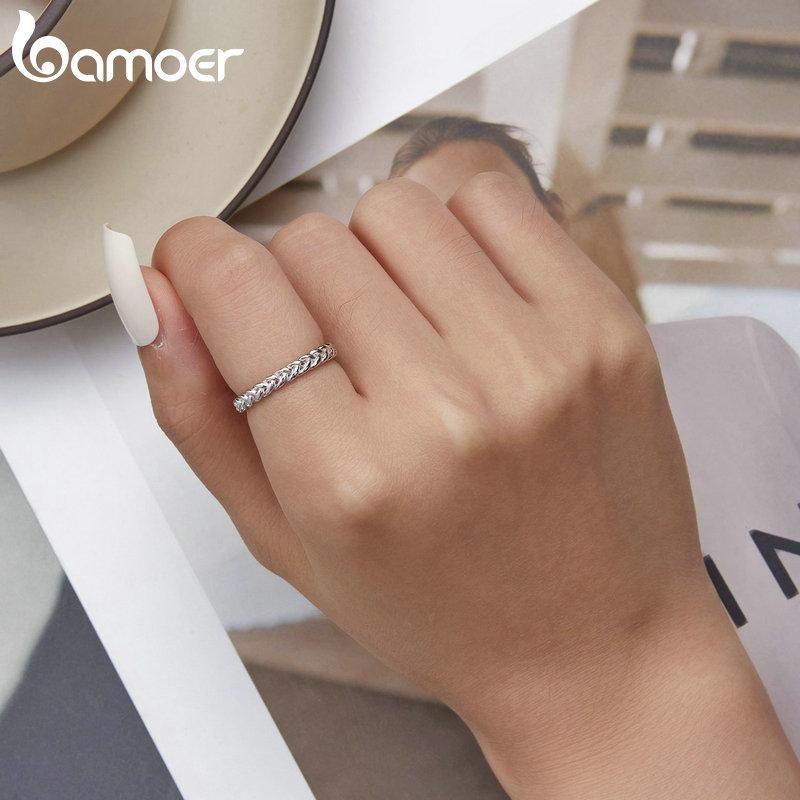 Bamoer 925 Sterling Silver Braided Texture Twisted Eternity Band Plait Finger Rings Fine Jewelry Gift for Women BSR311