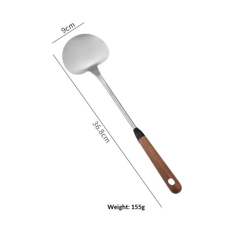 Stainless Steel Turner With Wooden Handle Heat-Resistant Long Handle Soup Ladle Spatula Kitchen Cooking Utensils