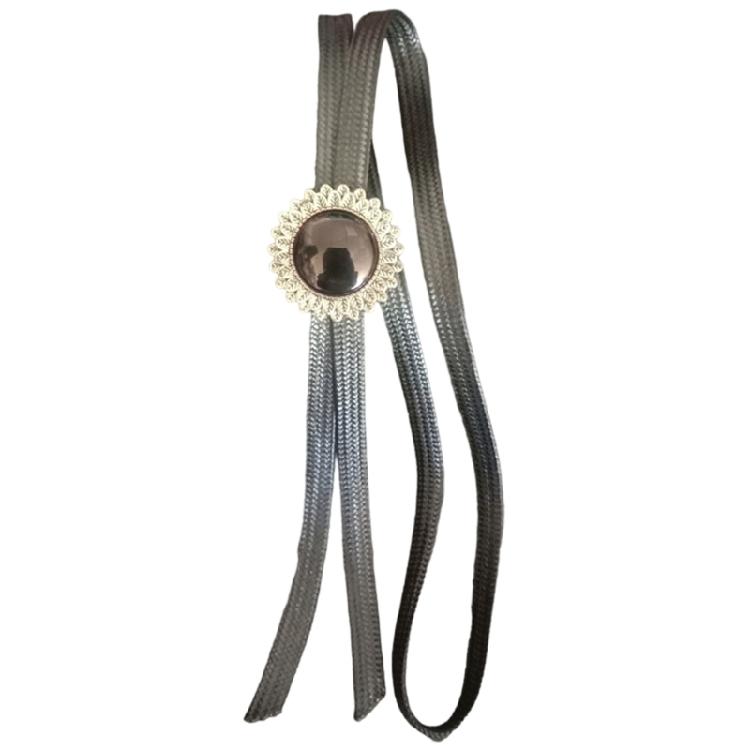 Braided Shoestring Flower Stone Bolo Tie Carved Charm Cowboy Necktie Necklace