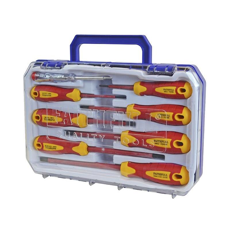 Faithfull Vde Soft Grip Screwdriver Set (case), 8 Piece