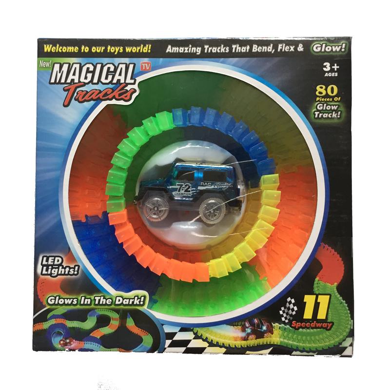 

80Pcs Glow Tracks LED Light Luminous Flexible Racing Car Children Toy Gift Box Blue #1