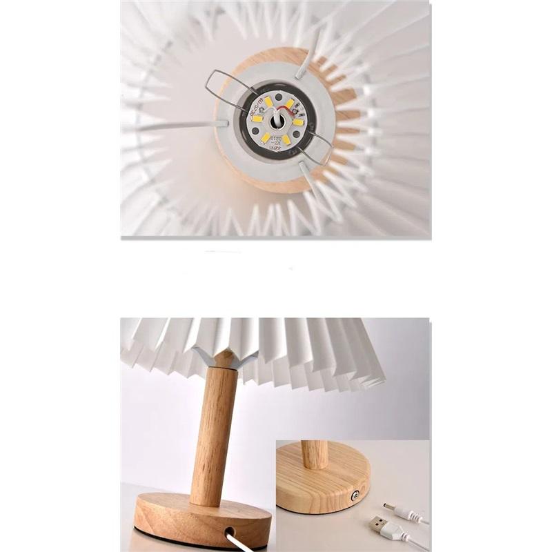 Vintage Pleated Remote Control Night Light Nordic Bedroom Table Lamp Umbrella Shaped Bedside Lamp Creative Gift For Home Decor