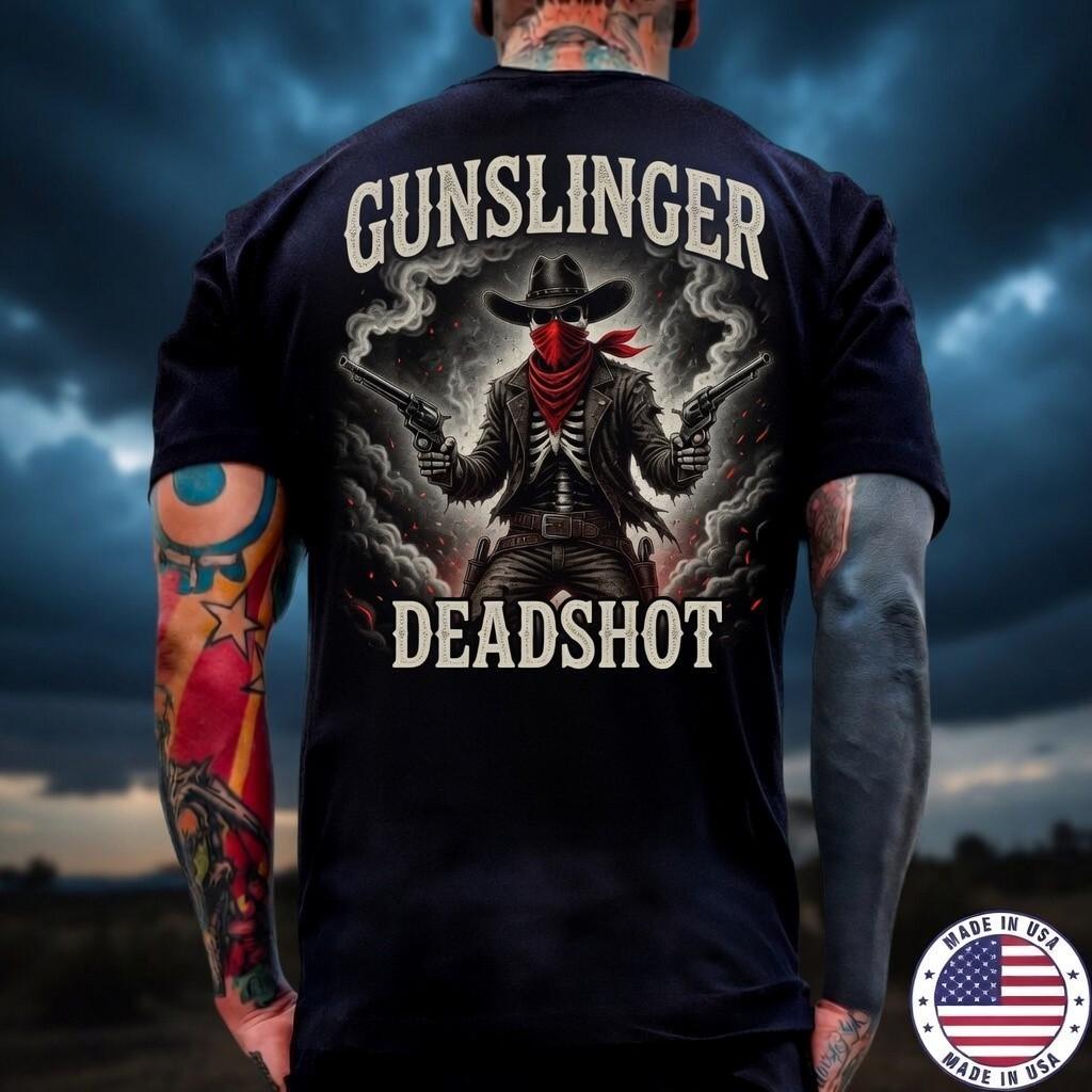 Western Skeleton Gunslinger Skull T Shirt Mens Black Made in USA S to 5XL Unisex T-Shirt XXXL