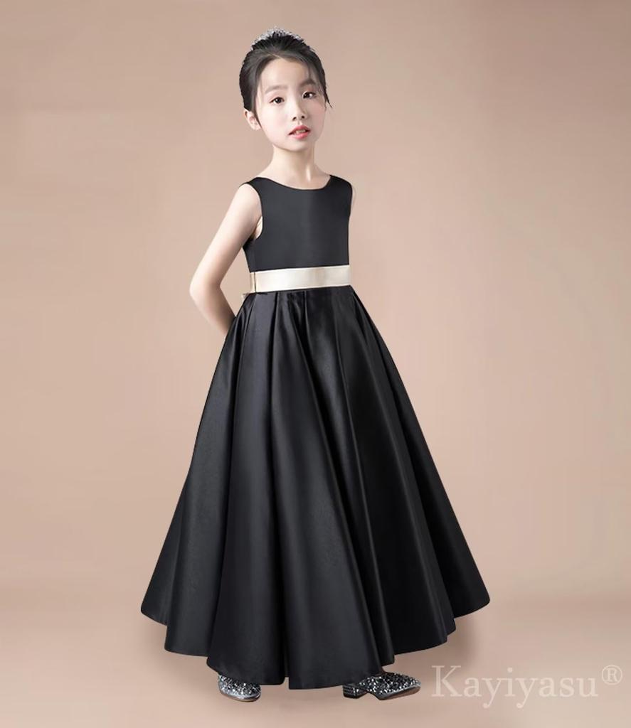 Kayiyasu Long Satin Dress for Perfect for Piano Formal Slimming Children's Dress, V-Neck Girls, Recitals, Weddings, Occasions, Sleeveless, Elegant,