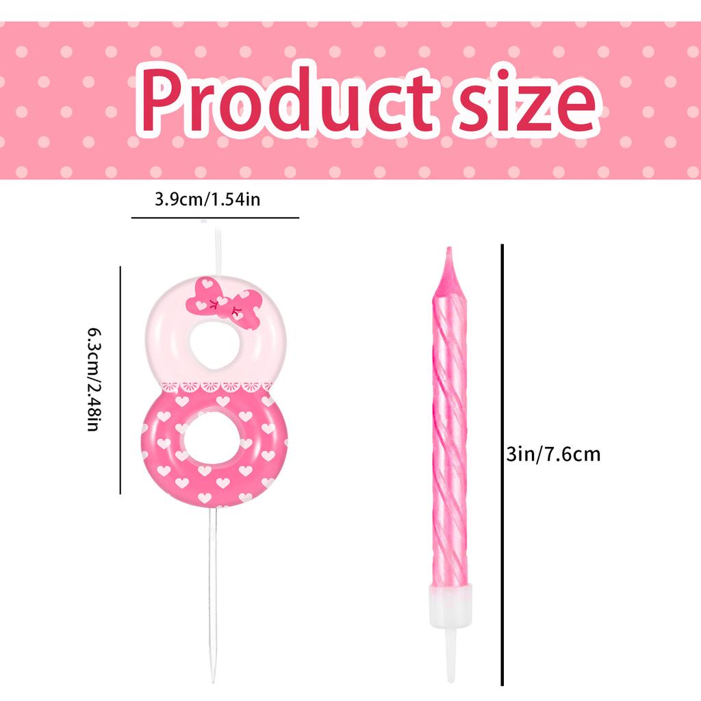 11pcs Pink Bow Number 0-9 Birthday Candles, Cat Cartoon Birthday Decorations for Girls, Wedding Anniversary Party Supplies