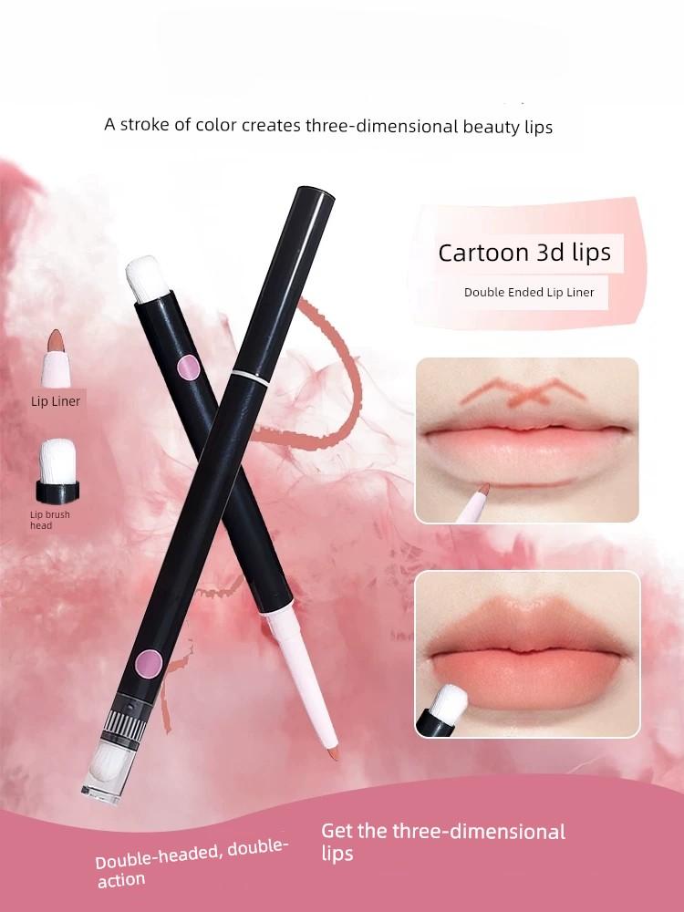 Double-Headed Lip Liner Outline Lip-Shaped Nude Lipstick Lip Pencil Lip Brush Durable Waterproof and Sweatproof Matte Non-Marking