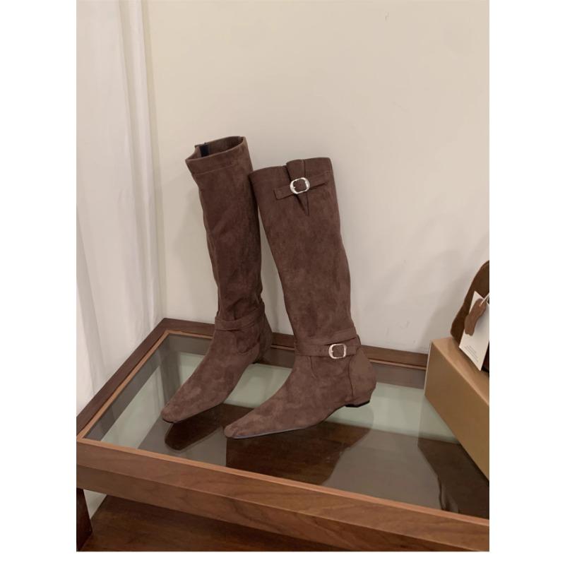 

Coarse Heel Suede Brown Skinny Boots Women s Boots New Autumn and Winter Square Head Pile Boots Knight Boots 39 коричневый