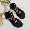 Women's Fashionable Round Toe Clip Toe Bohemian Style One-piece Elastic Flat Sandals