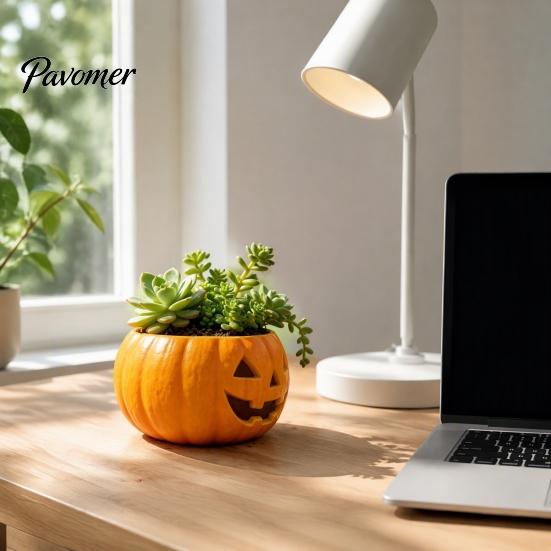 Decorative Pumpkin Container for Porch Patio Halloween Planter, Resin Jack-O-Lantern Flower Pot, Autumn Gift Plant Lovers Pot Succulents Fall Holiday