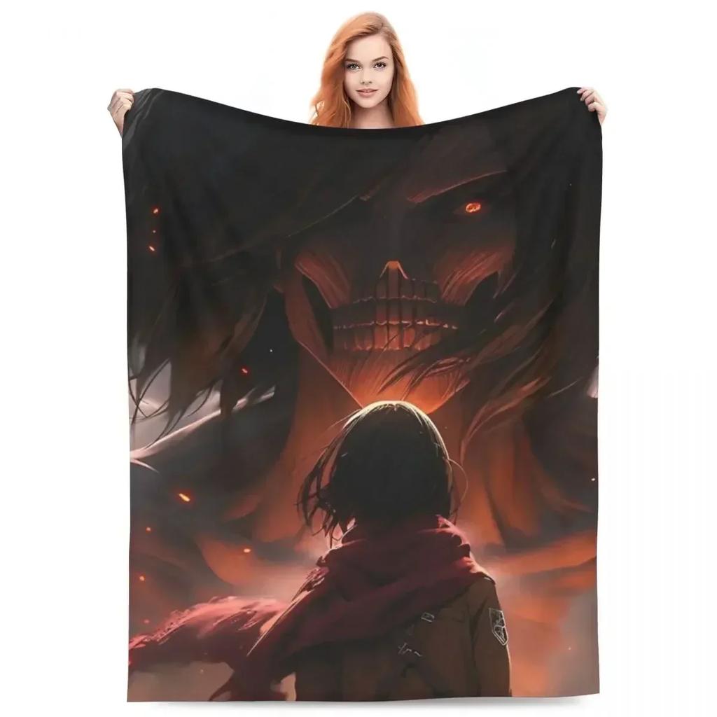 Attack On Titan Anime Manga Fleece Throw Blankets Action Blanket for Bedding Travel Lightweight Thin Bedroom Quilt