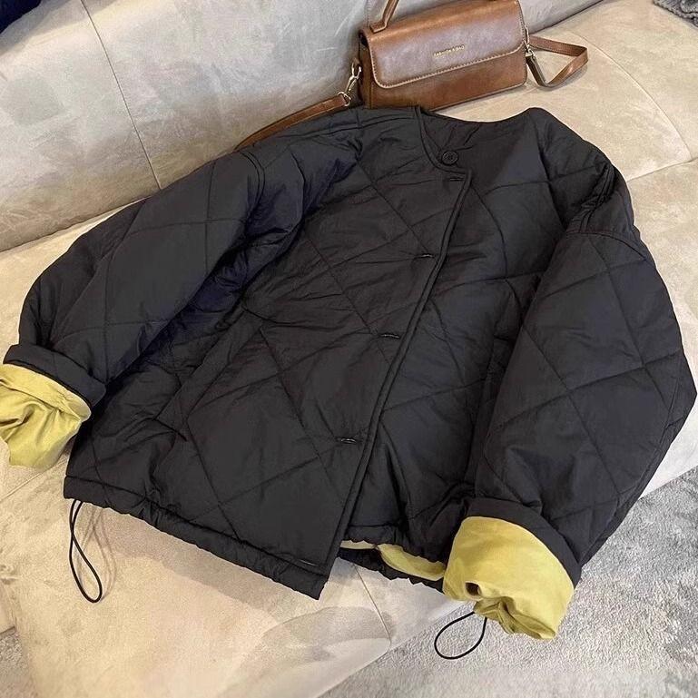 

Женская хлопковая куртка ромбовидной стежки с круглым вырезом, новая коллекция осень-зима 2025, простая, свободного кроя, контрастного цвета, небольшой стеганый топ M 85-115 чёрный