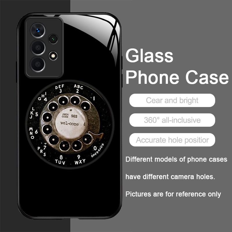

Funny Retro Rotary Dial Pattern Tempered Glass Phone Case for Samsung Galaxy S25 Ultra S24 S23 Plus S22 S21 S20 FE 5G Back Cover Galaxy Note20 Ultra