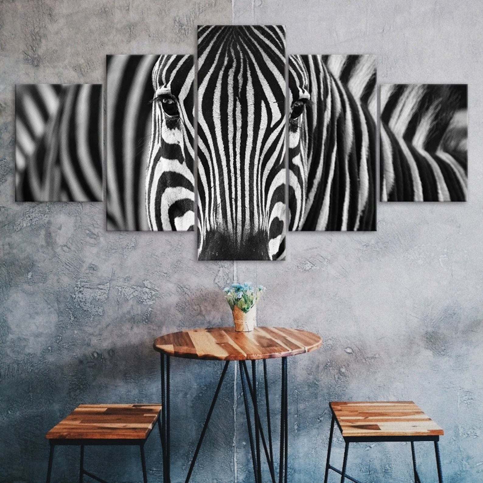 

Zebra Black And White Stripes Camouflage 5 Piece Five Panel Wall Canvas Print Modern Poster Pictures Home Decor Gift For Him For Her 20X35 20X45 20X55CM