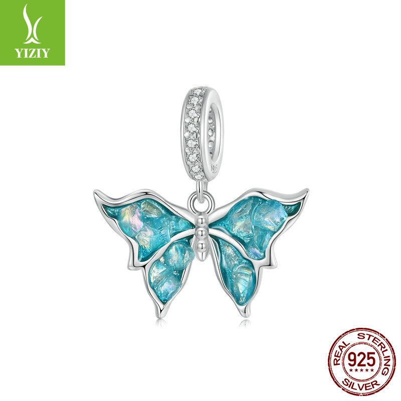 925 Silver Beads Creative Blue-Green Bird Butterfly Insect Spring Series Diy Beaded Bracelet Accessories