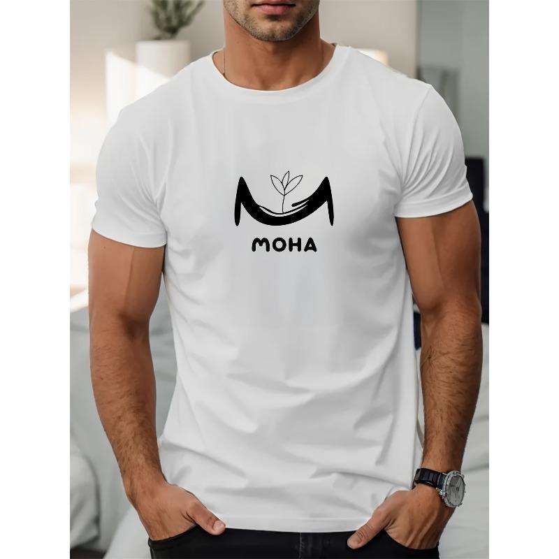 

Мужская футболка с коротким рукавом и узором MOHA для летнего отдыха с круглым вырезом S белый