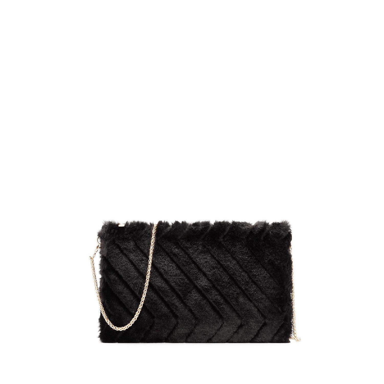 

Women s Black Chain Strap Plush Clutch Bag 24wbd2206ph чорний